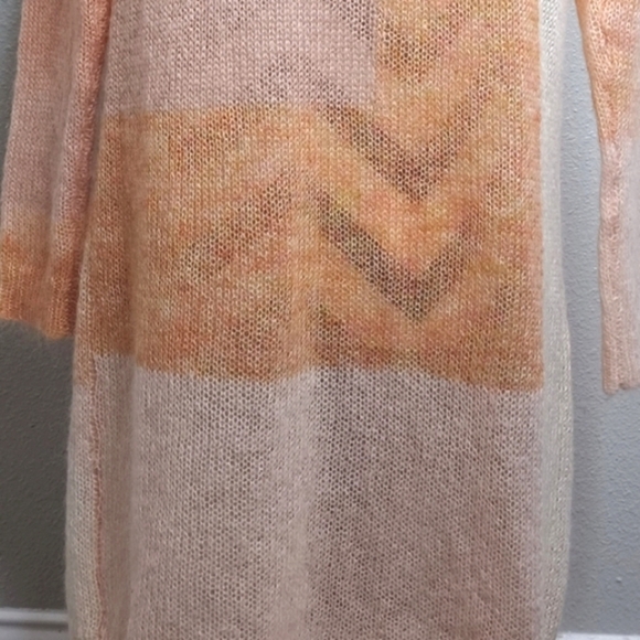 Parrish Mohair Wool Sz M Neutral Colorblock Open Front Long Cardigan - Picture 7 of 11